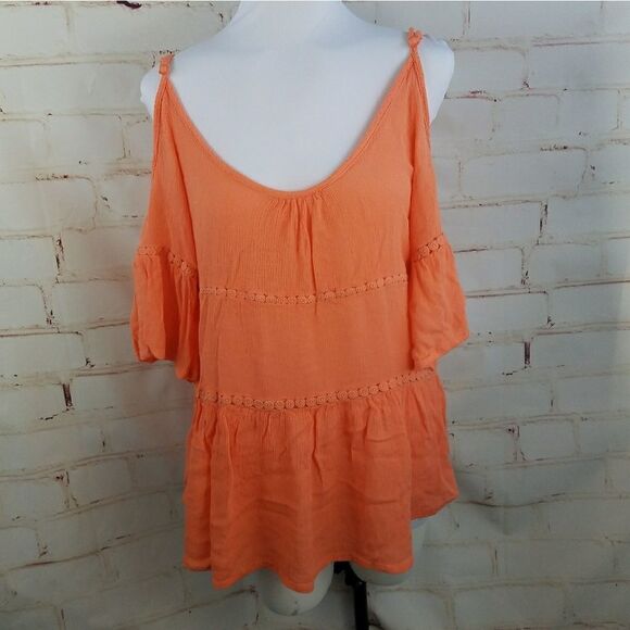 3/$25 orange cold shoulder top boho small - Picture 1 of 7